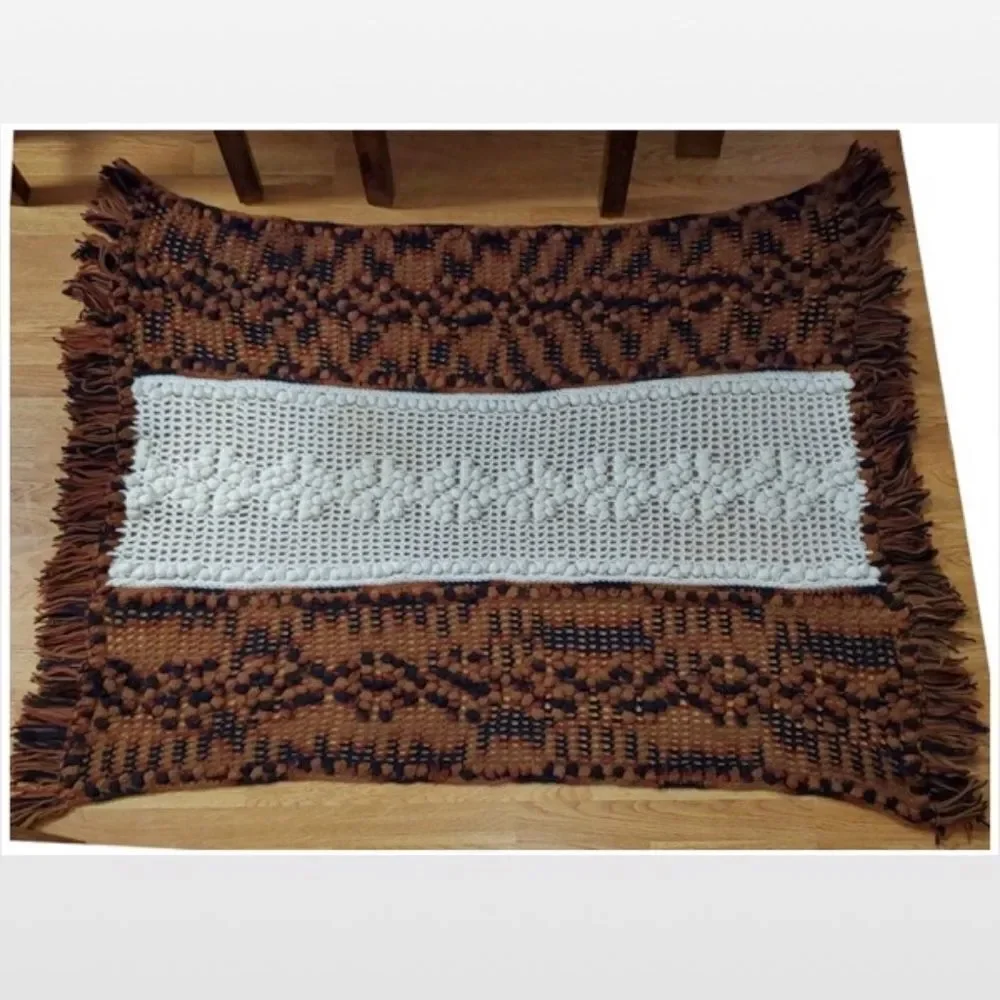 Vintage Hand Crochet Striped Blanket Home